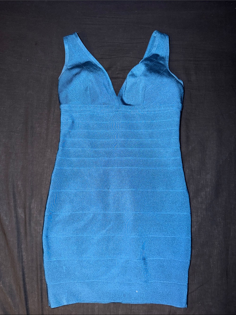 WOW couture Blue Fitted V-Neck Bandage Dress
